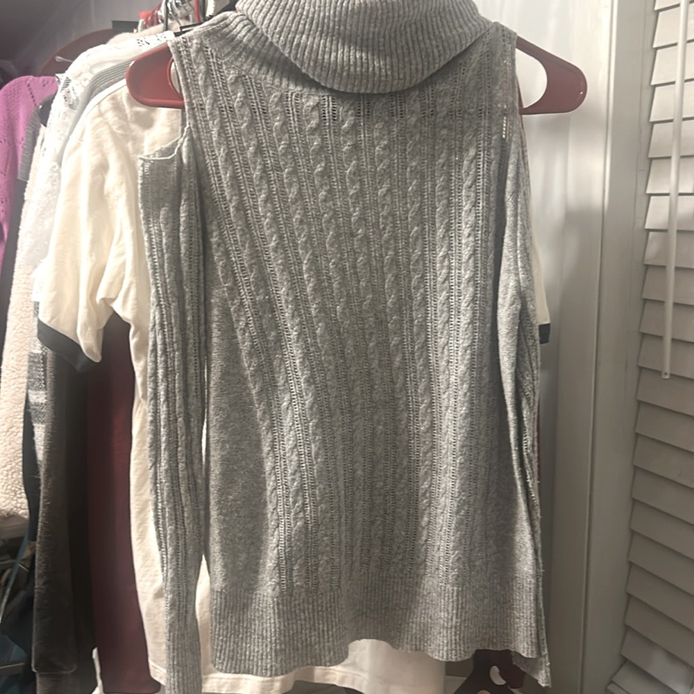 Cliché Gray Turtleneck Sweater; cold shoulder